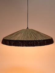 Oliver Bonas Green Celine Fringed Raffia Ceiling Lamp Shade - Image 2 of 3