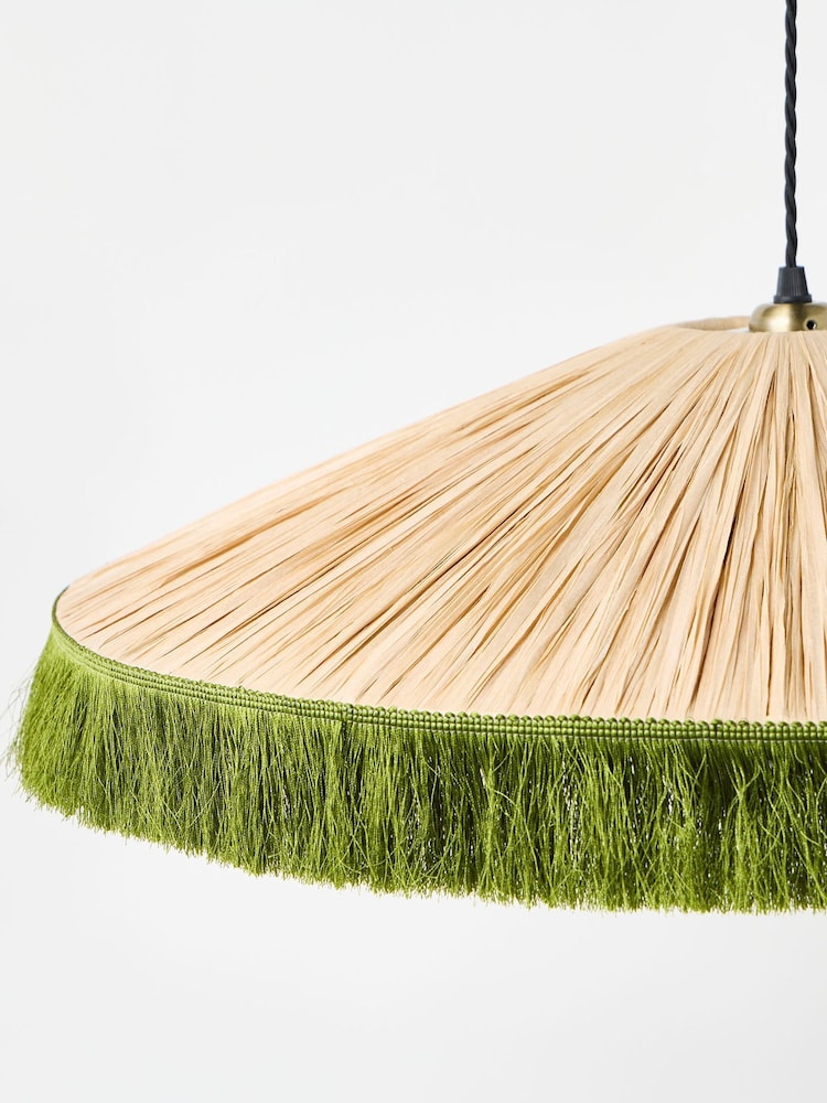 Oliver Bonas Green Celine Fringed Raffia Ceiling Lamp Shade - Image 3 of 3