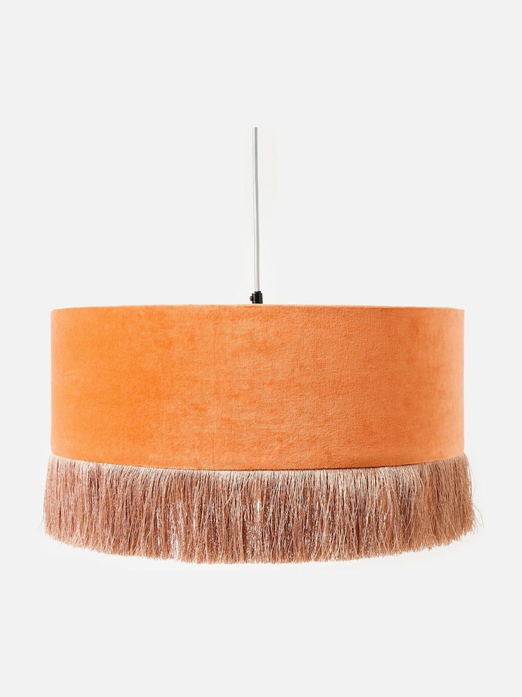 Oliver Bonas Terracotta Ero Velvet & Tassel Drum Pendant Lampshade - Image 1 of 6