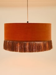 Oliver Bonas Terracotta Ero Velvet & Tassel Drum Pendant Lampshade - Image 2 of 6
