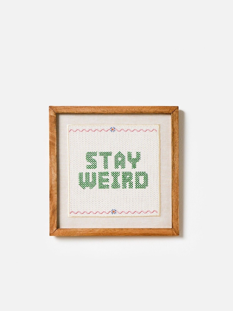 Oliver Bonas Natural Stay Weird Petit Point Framed Wall Art - Image 1 of 5 Oliver Bonas Natural Stay Weird Petit Point Framed Wall Art - Image 1 of 5