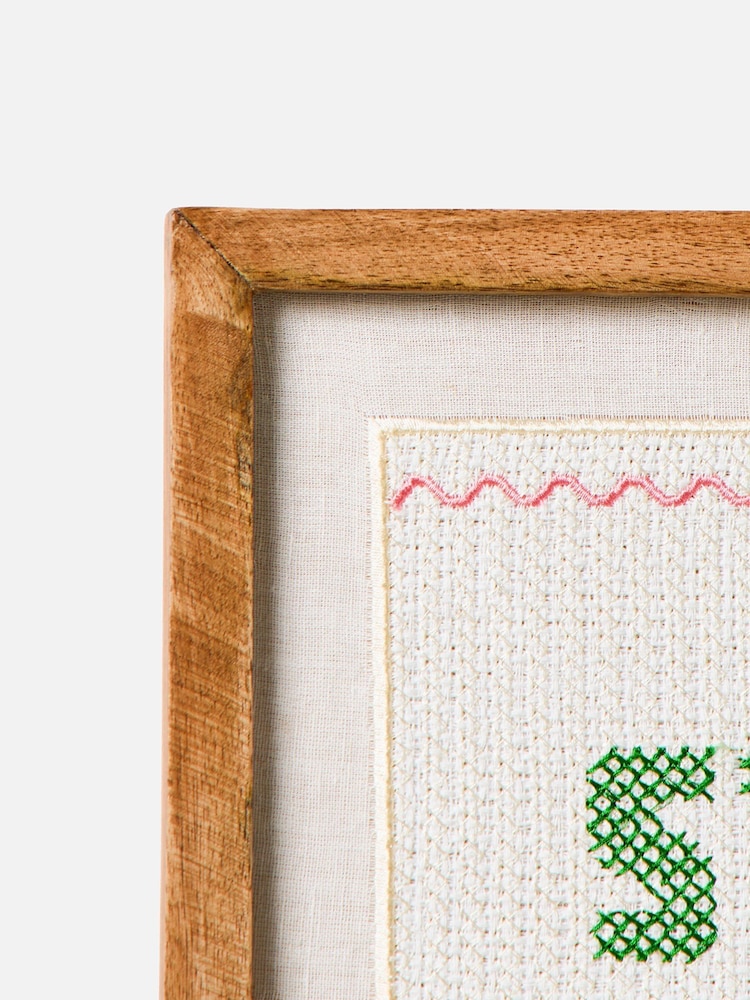 Oliver Bonas Natural Stay Weird Petit Point Framed Wall Art - Image 2 of 5