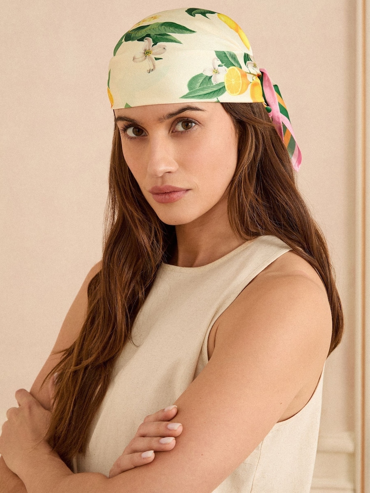 Love & Roses Lemon Yellow Satin Multiway Headscarf - Image 1 of 4 Love & Roses Lemon Yellow Satin Multiway Headscarf - Image 1 of 4