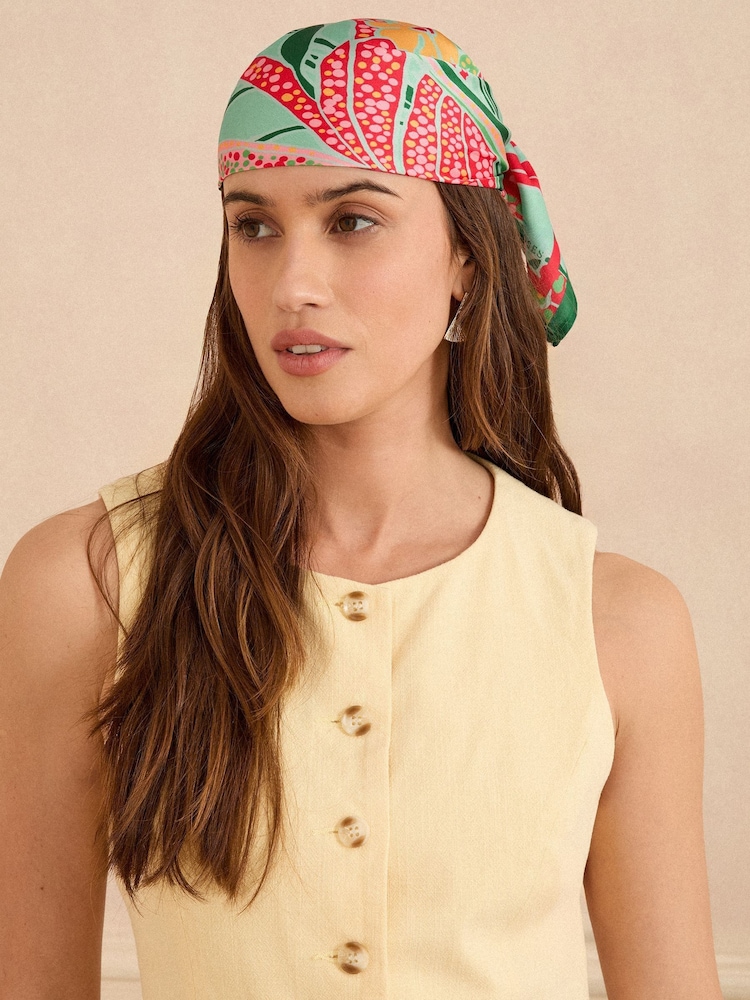 Love & Roses Tropical Print Satin Multiway Headscarf - Image 1 of 4 Love & Roses Tropical Print Satin Multiway Headscarf - Image 1 of 4