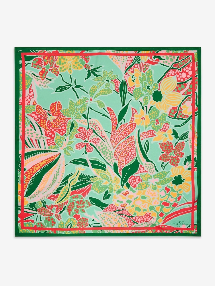 Love & Roses Tropical Print Satin Multiway Headscarf - Image 2 of 4 Love & Roses Tropical Print Satin Multiway Headscarf - Image 2 of 4