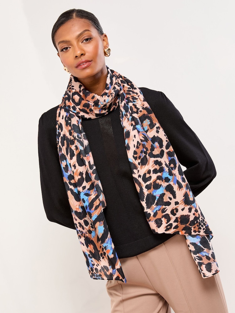 Love & Roses Blue/Brown Printed Lightweight Scarf - Image 1 of 1
