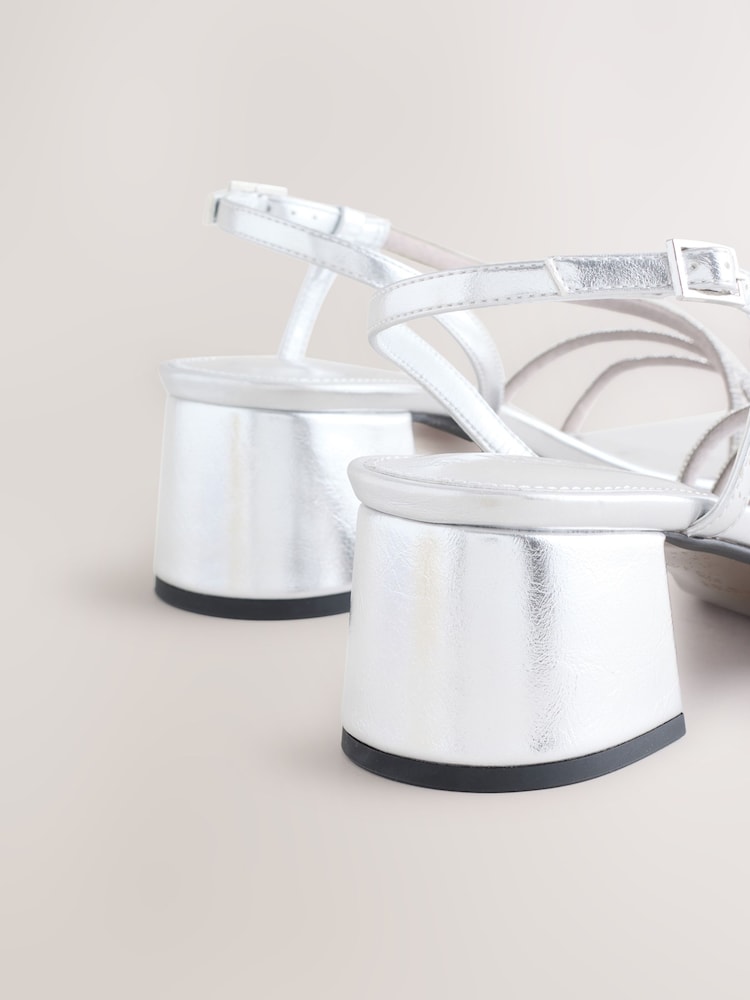 Silver Forever Comfort Square Toe Jewelled Strappy Block Heeled Sandals - Image 11 of 11 Silver Forever Comfort Square Toe Jewelled Strappy Block Heeled Sandals - Image 11 of 11