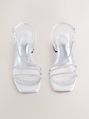Silver Forever Comfort Square Toe Jewelled Strappy Block Heeled Sandals - Image 7 of 10