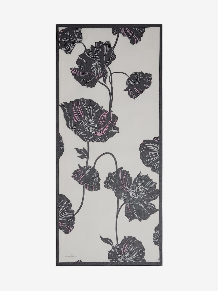 Love & Roses Mono FLoral Printed Lightweight Scarf - Image 1 of 3