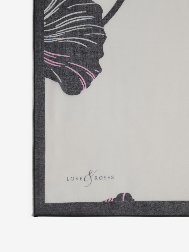 Love & Roses Mono FLoral Printed Lightweight Scarf - Image 2 of 3