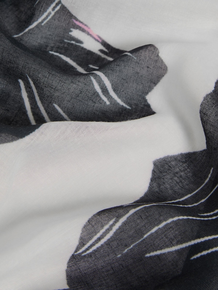 Love & Roses Mono FLoral Printed Lightweight Scarf - Image 3 of 3