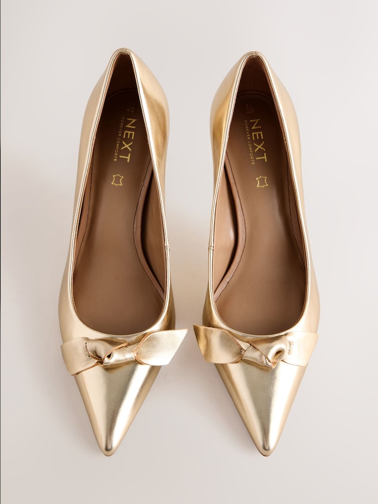 Gold Forever Comfort® Bow Detail Leather Mid Court Shoes - Image 10 of 10 Gold Forever Comfort® Bow Detail Leather Mid Court Shoes - Image 10 of 10