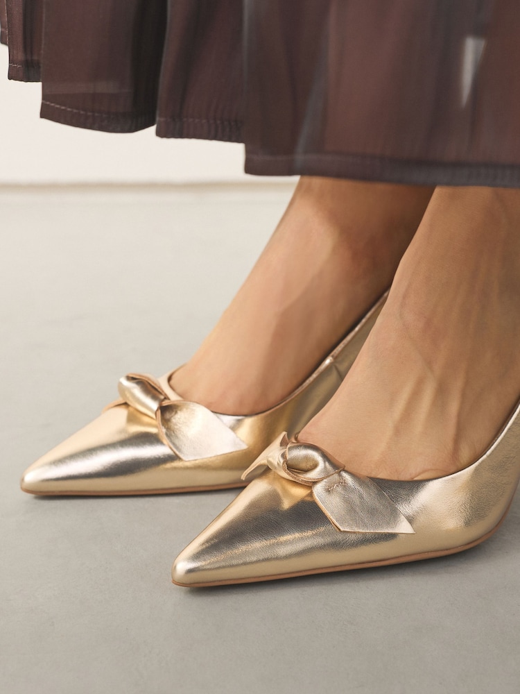 gold and white dama dresses Womens Next Forever Comfort Bow Detail Leather Mid Court Shoes US 6 (UK 4) mexican white and gold quinceanera dresses