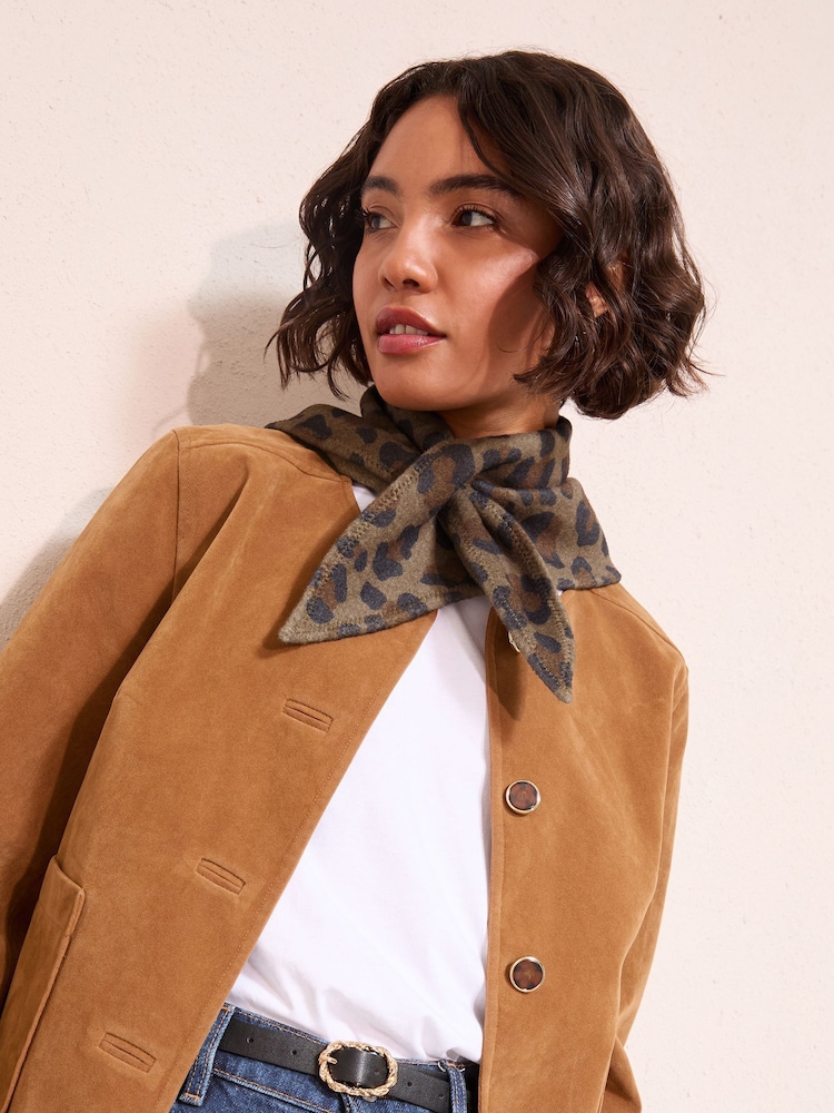 Friends Like These Leopard Print Faux Wool Triangle Scarf Bandana - Image 3 of 3