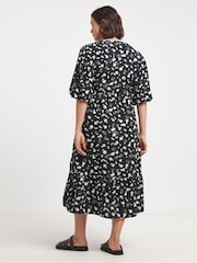 Simply Be Black Puff Sleeve Woven Wrap Midi Dress - Image 2 of 4