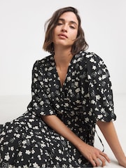 Simply Be Black Puff Sleeve Woven Wrap Midi Dress - Image 3 of 4