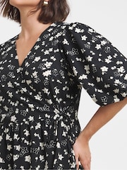 Simply Be Black Puff Sleeve Woven Wrap Midi Dress - Image 4 of 4