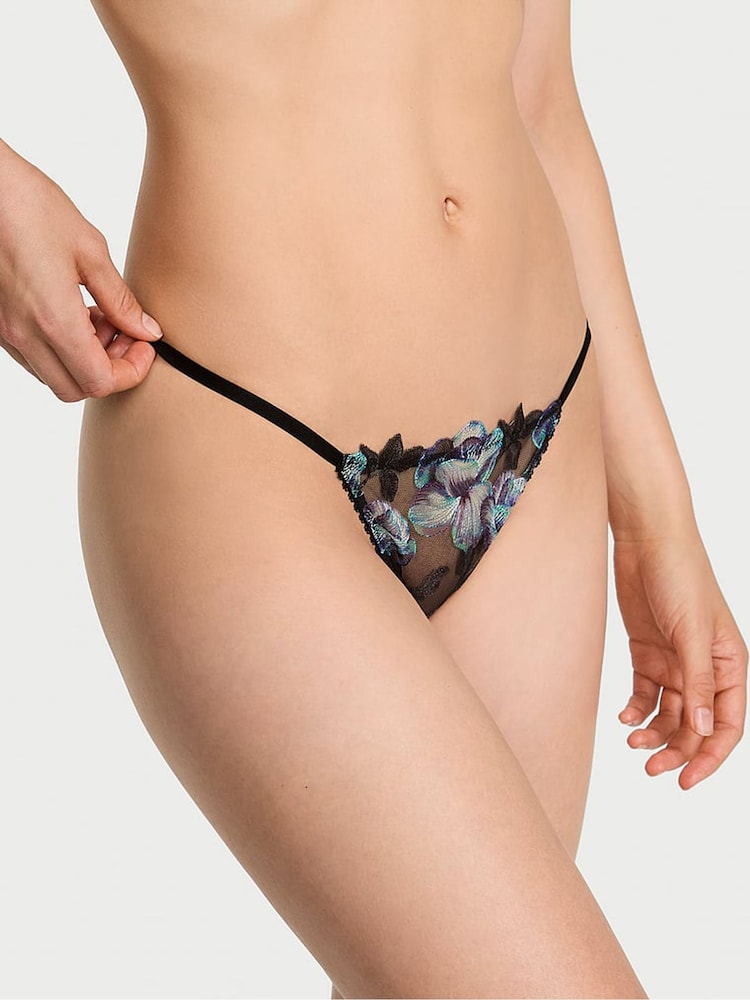 Victoria's Secret Electric Blue G-String Orchid Embroidery Knickers - Image 1 of 2