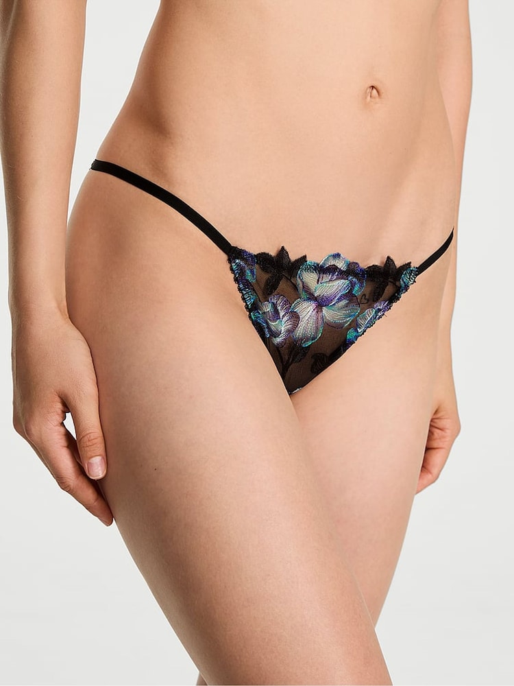 Victoria's Secret Electric Blue Orchid Embroidery Open Back Knickers - Image 1 of 2 Victoria's Secret Electric Blue Orchid Embroidery Open Back Knickers - Image 1 of 2