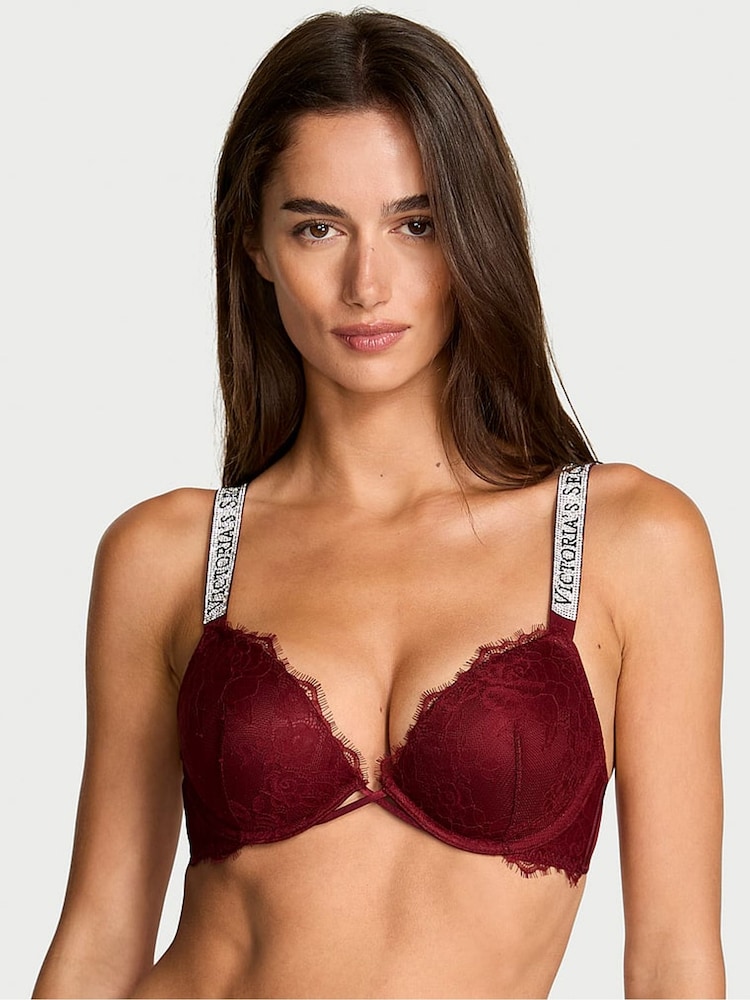 Victoria's Secret Sangria Red Push Up Shine Strap Lace Bra - Image 1 of 3 Victoria's Secret Sangria Red Push Up Shine Strap Lace Bra - Image 1 of 3