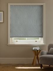 Blue Ready Made Blackout Thermal Floral Chenille Roman Blind - Image 3 of 8