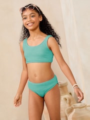 Blue Scoop Neck Textured Bikini (5-16yrs) - Image 1 of 4