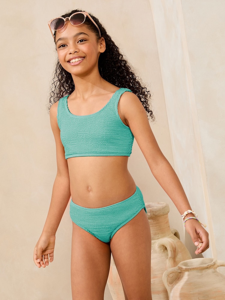 Blue Scoop Neck Textured Bikini (5-16yrs) - Image 1 of 4