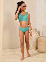 Blue Scoop Neck Textured Bikini (5-16yrs) - Image 3 of 4