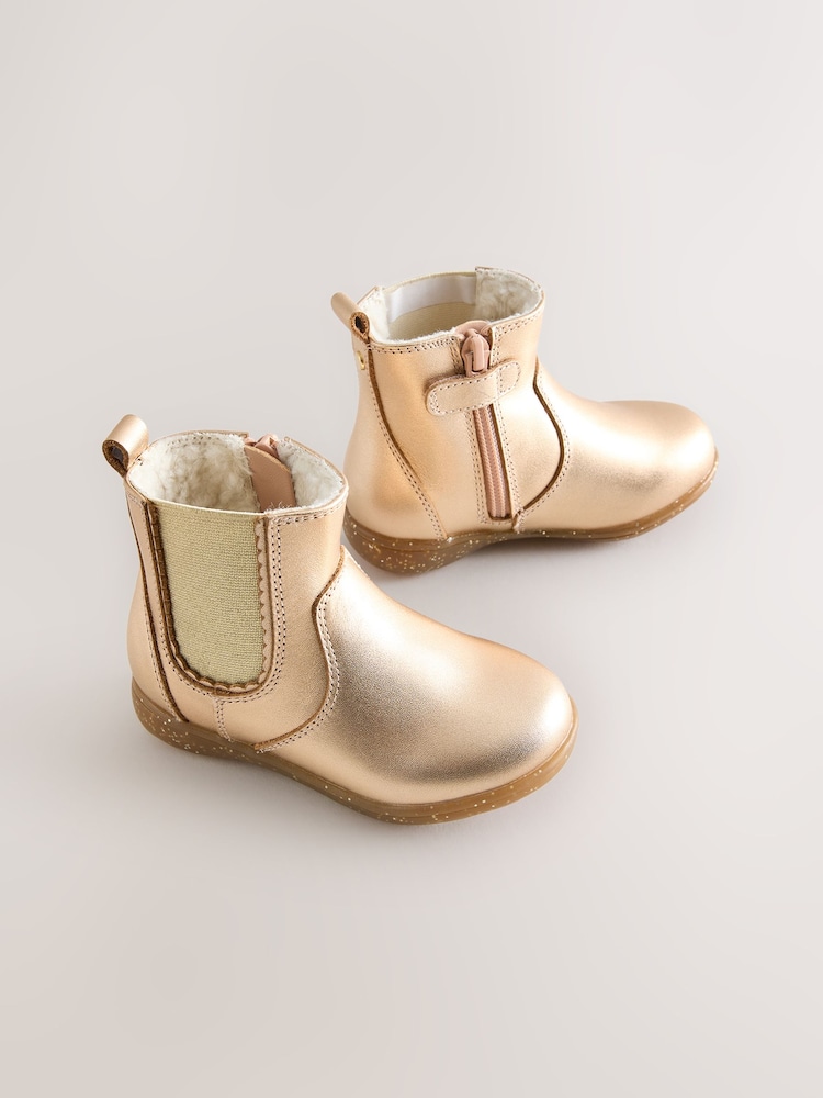 Rose Gold Standard Fit (F) Leather Chelsea Ankle Boots - Image 1 of 5
