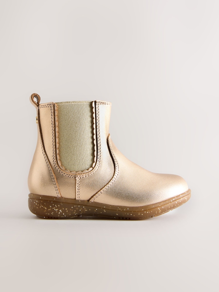 Rose Gold Standard Fit (F) Leather Chelsea Ankle Boots - Image 2 of 5