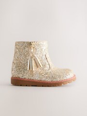 Gold Glitter Standard Fit (F) Chelsea Zip Tassel Ankle Boots - Image 2 of 5