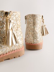 Gold Glitter Standard Fit (F) Chelsea Zip Tassel Ankle Boots - Image 4 of 5