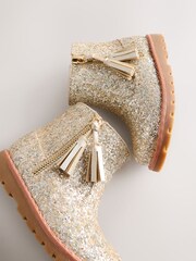 Gold Glitter Standard Fit (F) Chelsea Zip Tassel Ankle Boots - Image 5 of 5
