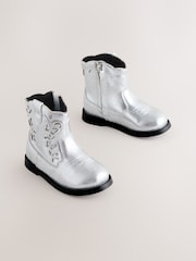 Silver Metallic Western Cowboy Ankle Boots - Image 1 of 5