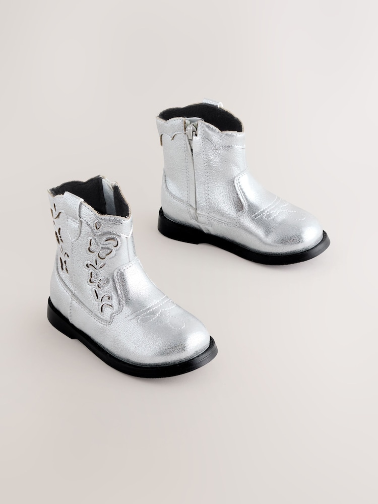 Silver Metallic Western Cowboy Ankle Boots - Image 1 of 5