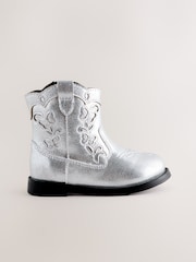 Silver Metallic Western Cowboy Ankle Boots - Image 2 of 5