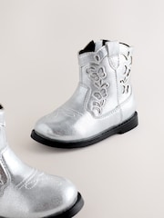 Silver Metallic Western Cowboy Ankle Boots - Image 4 of 5