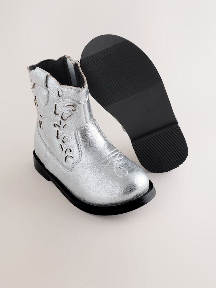 Silver Metallic Western Cowboy Ankle Boots - Image 5 of 5