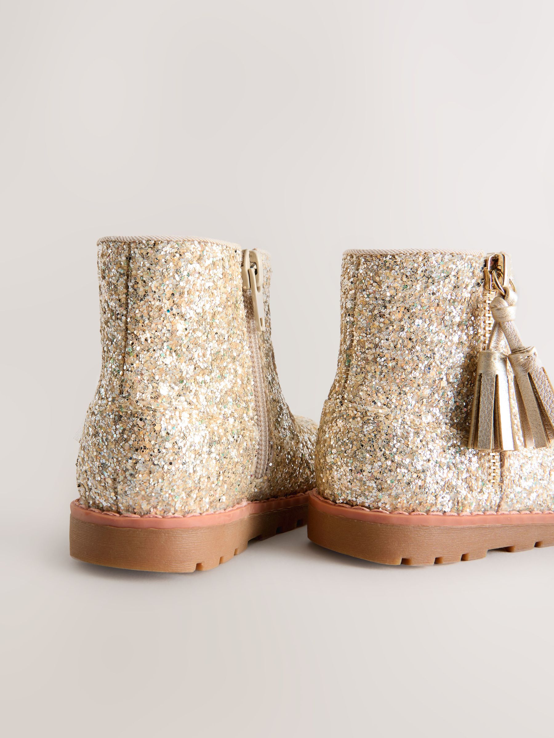 Juli✴︎ Buy Gold Glitter Wide Fit (G) Chelsea Zip Tassel Ankle Boots from