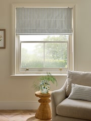 Blue Green Ready Made Blackout/Thermal Woven Stripe Roman Blinds - Image 1 of 7