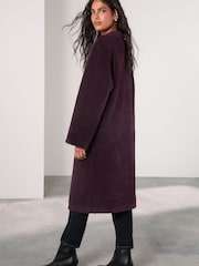 Burgundy Red Faux Fur Collarless Coat - Image 3 of 7