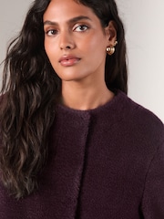 Burgundy Red Faux Fur Collarless Coat - Image 4 of 7