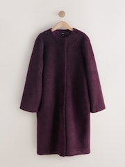 Burgundy Red Faux Fur Collarless Coat - Image 5 of 7