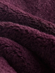 Burgundy Red Faux Fur Collarless Coat - Image 6 of 7