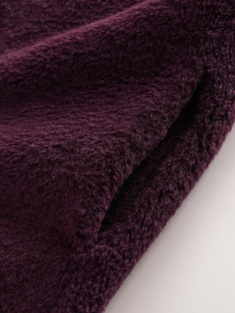 Burgundy Red Faux Fur Collarless Coat - Image 7 of 7