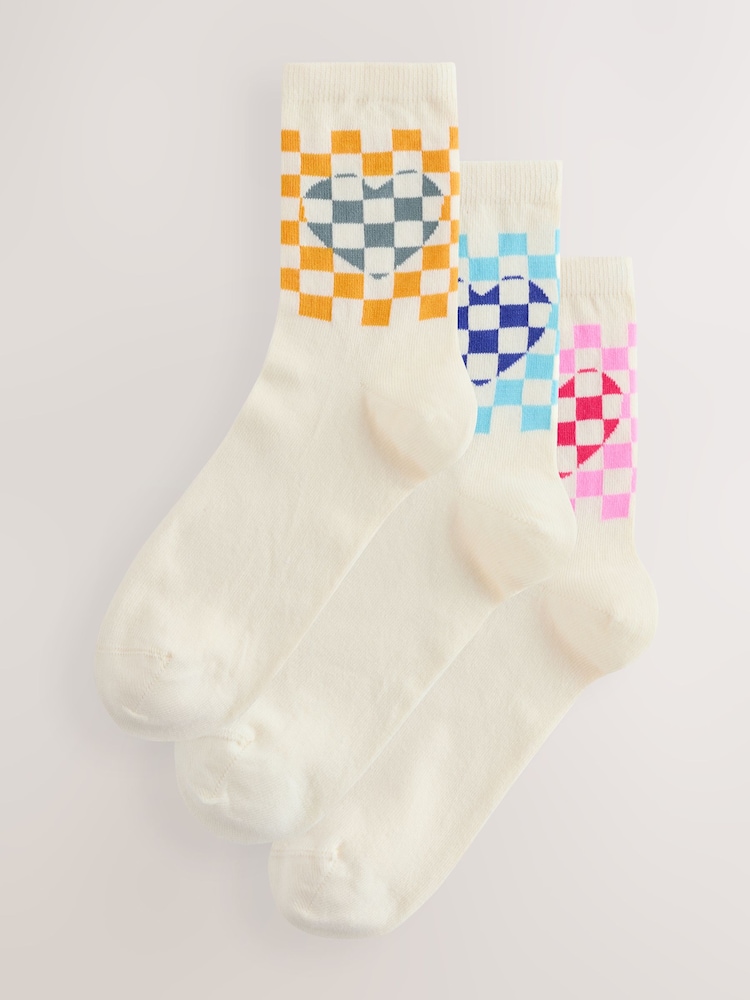 Bright Checkerboard Heart Ankle Socks 3 Pack - Image 1 of 6