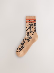 Animal/Orange Cushion Sole Ribbed Sport Ankle Socks With Arch Support 3 Pack - Image 2 of 6