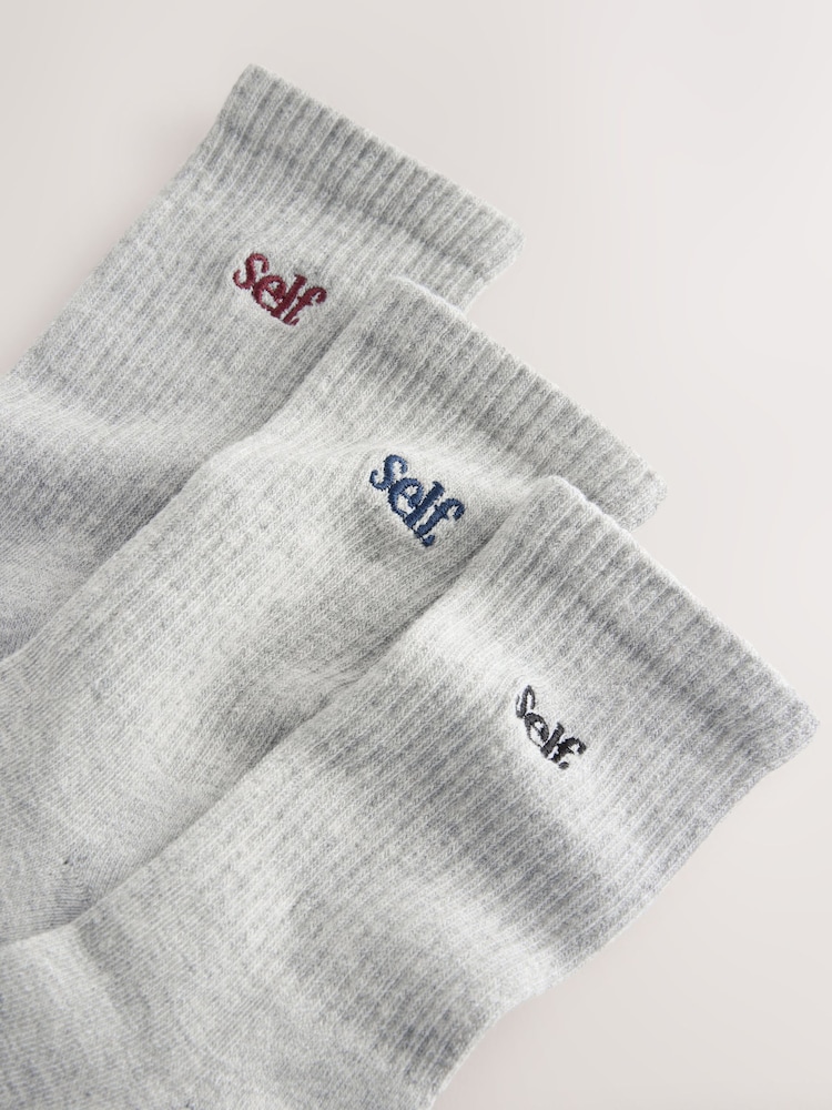 self. Grey / Navy / Berry Cushion Sole Lounge Ankle Socks 3 Pack - Image 6 of 6