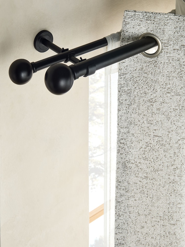 Black Extendable Double Curtain & Voile Ball Finial Pole Kit - Image 1 of 4 Black Extendable Double Curtain & Voile Ball Finial Pole Kit - Image 1 of 4