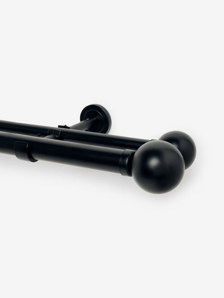 Black Extendable Double Curtain & Voile Ball Finial Pole Kit - Image 4 of 4 Black Extendable Double Curtain & Voile Ball Finial Pole Kit - Image 4 of 4